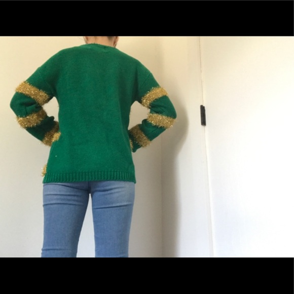 Merry Christmas Gold Tinsel & Candy-cane Sweater Green - Picture 4 of 15